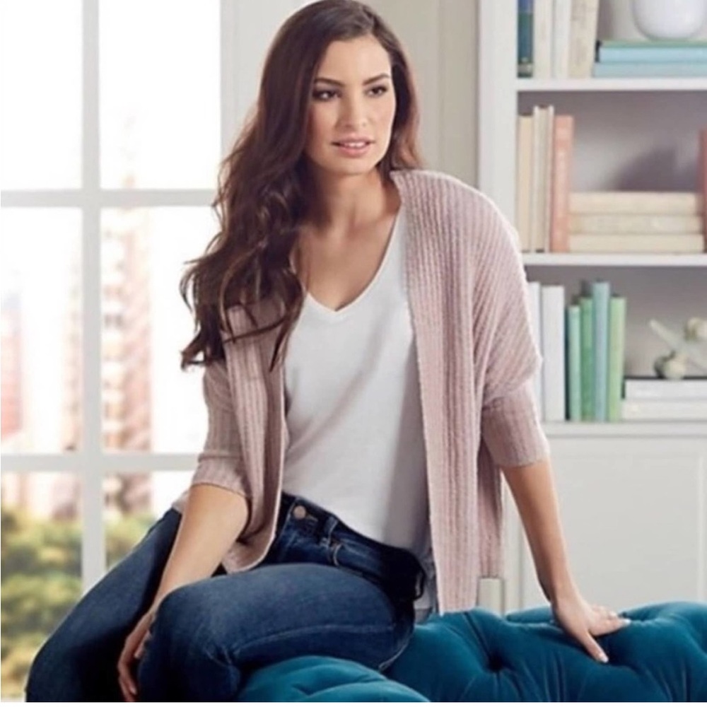 Barefoot Dreams Cozychic Lite Open Front Ribbed‎ Short Sleeve Cardigan